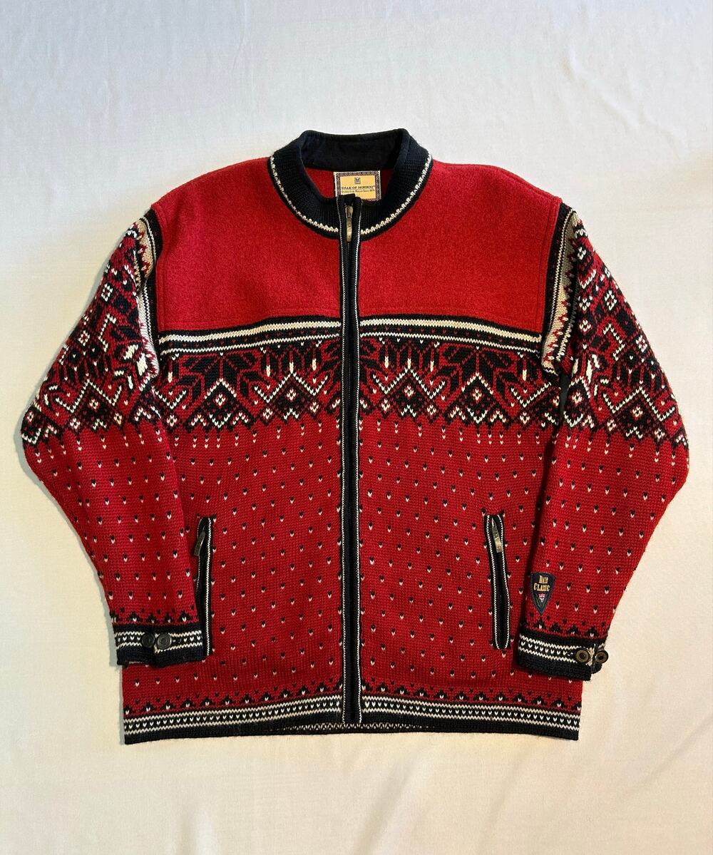 Vintage Dale of Norway Fair Isle Full Zip Wool Cardigan Red & Black Small